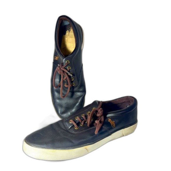 Polo brown leather sneakers size 12D insoles are missing -cotton shoelaces - Picture 1 of 6